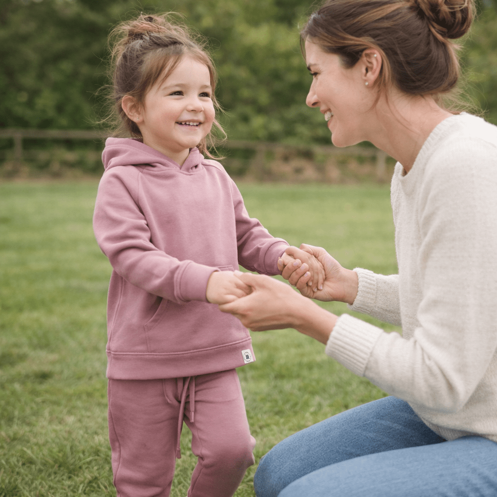 Hooded Jogger Set for Kids in Petunia Pink | Soft Luxaboo French Terry Matching Set