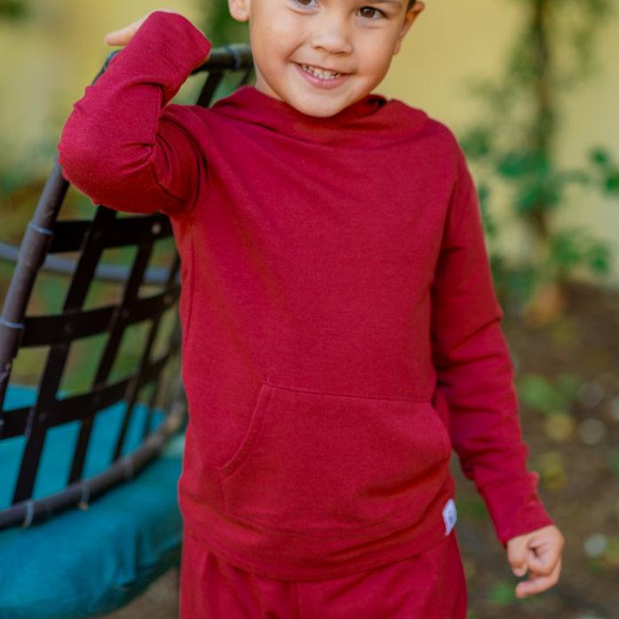 Hooded Jogger Set for Kids in Rhubarb Red | Soft Luxaboo French Terry Matching Set