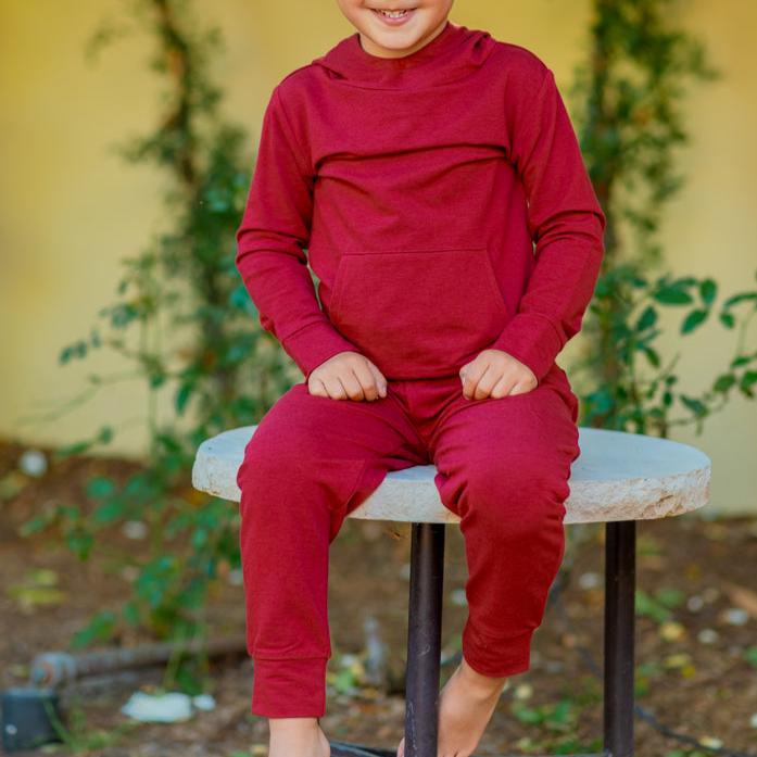 Hooded Jogger Set for Kids in Rhubarb Red | Soft Luxaboo French Terry Matching Set
