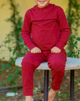 Hooded Jogger Set for Kids in Rhubarb Red | Soft Luxaboo French Terry Matching Set