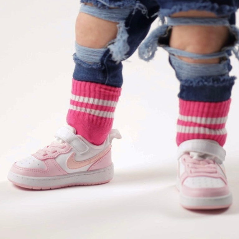 Paige Kids and Family Socks | Pink Stripe Everyday Crew Socks
