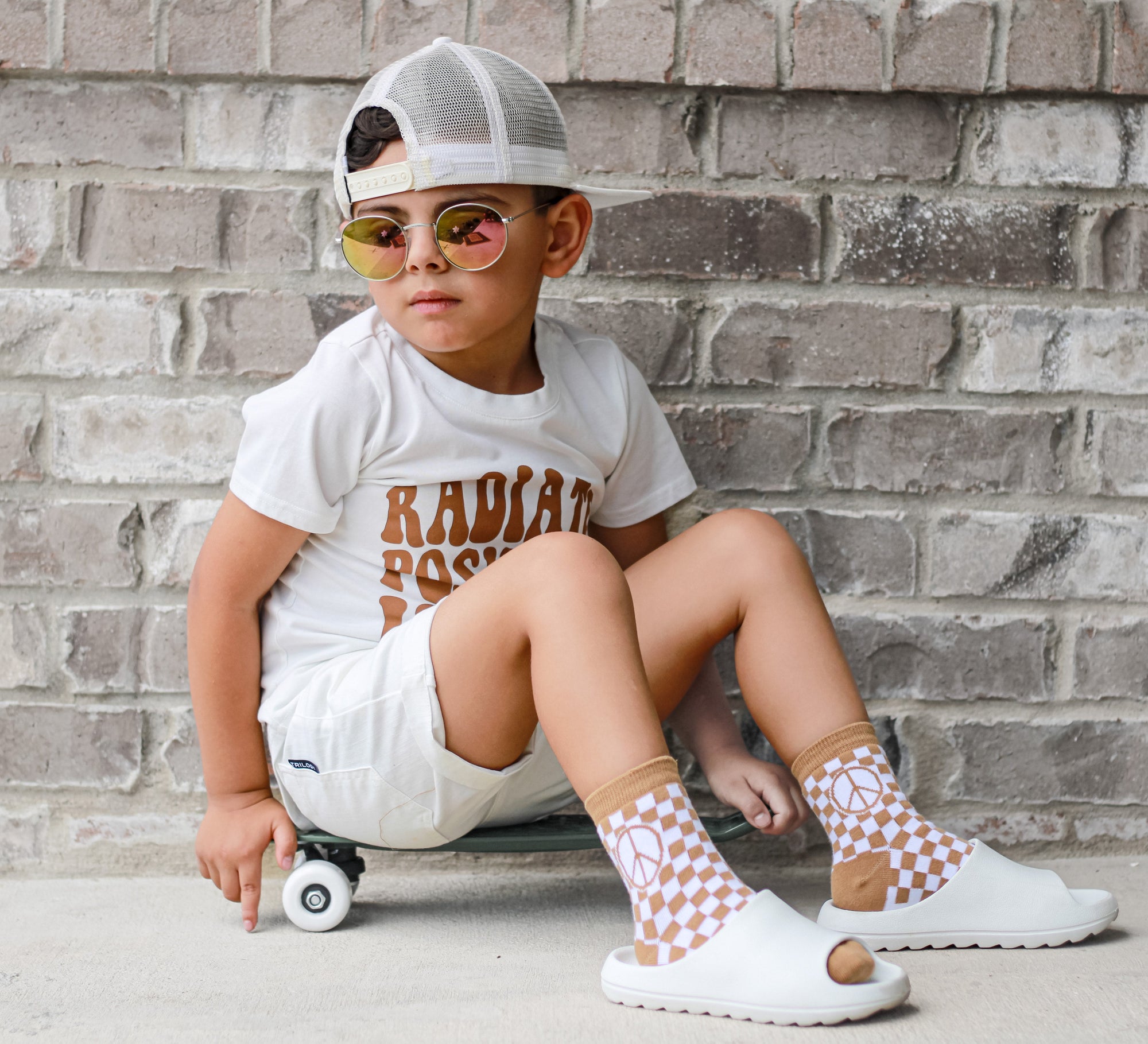 Tatum Peace Checker Socks | Neutral Checker Kids and Family Socks
