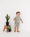 Charcoal Stripe Button Short Set