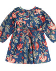 Back view of the Midnight Bloom floral dress showing the matching fabric waist tie.