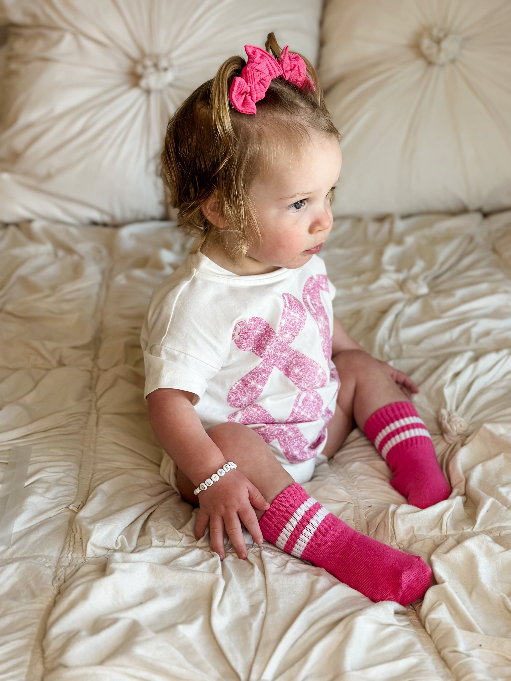Paige Kids and Family Socks | Pink Stripe Everyday Crew Socks