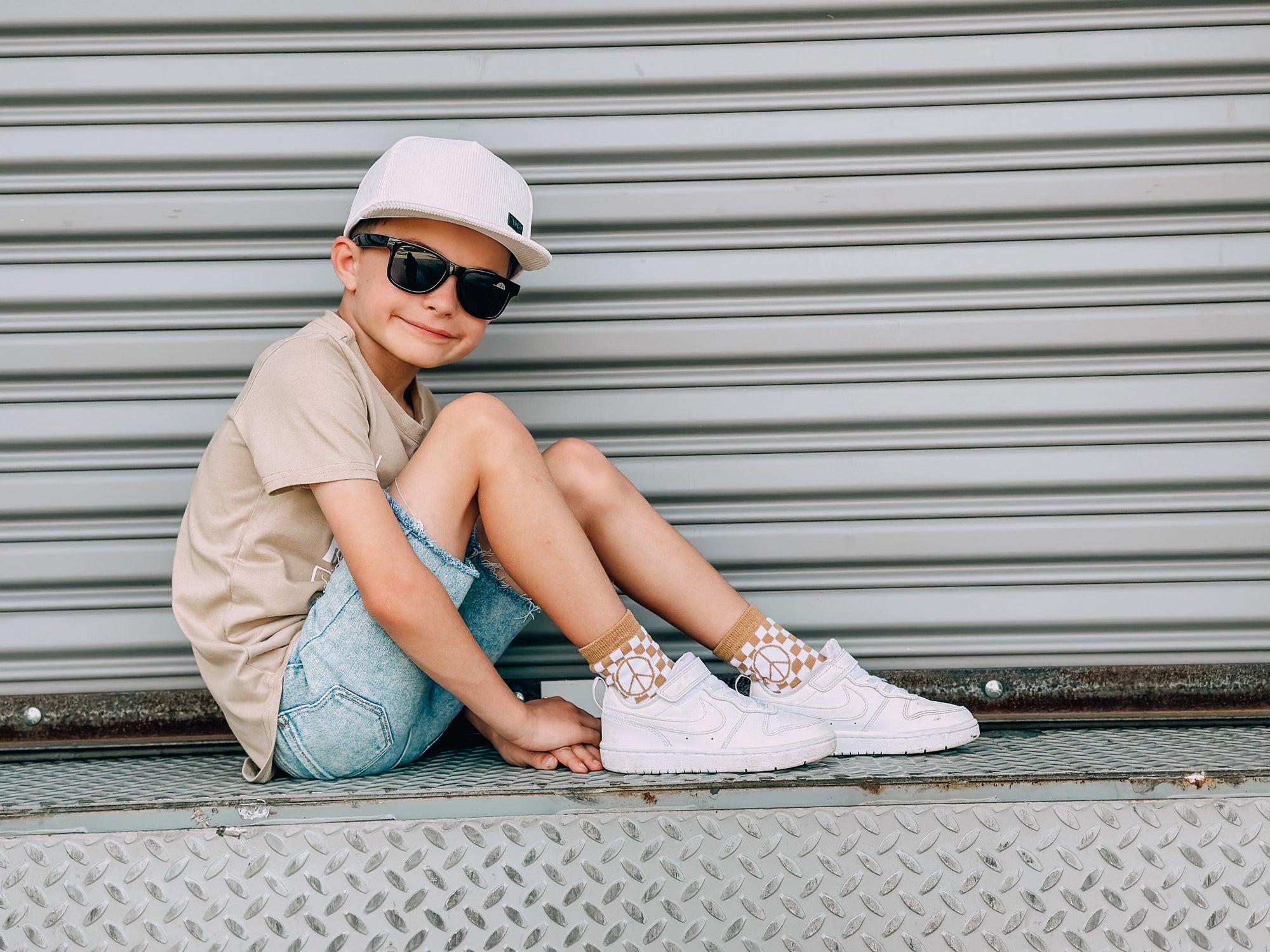 Tatum Peace Checker Socks | Neutral Checker Kids and Family Socks