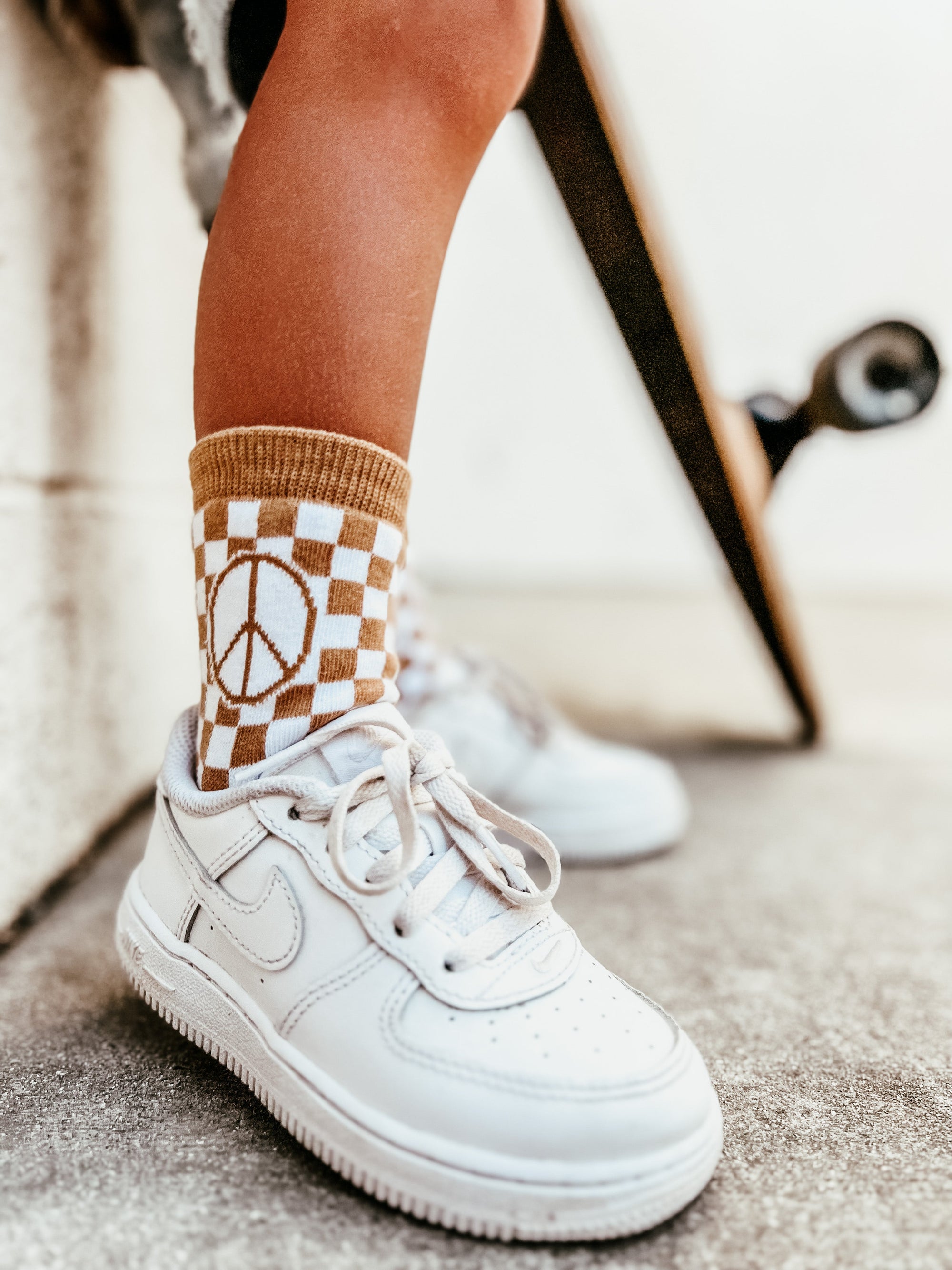 Tatum Peace Checker Socks | Neutral Checker Kids and Family Socks
