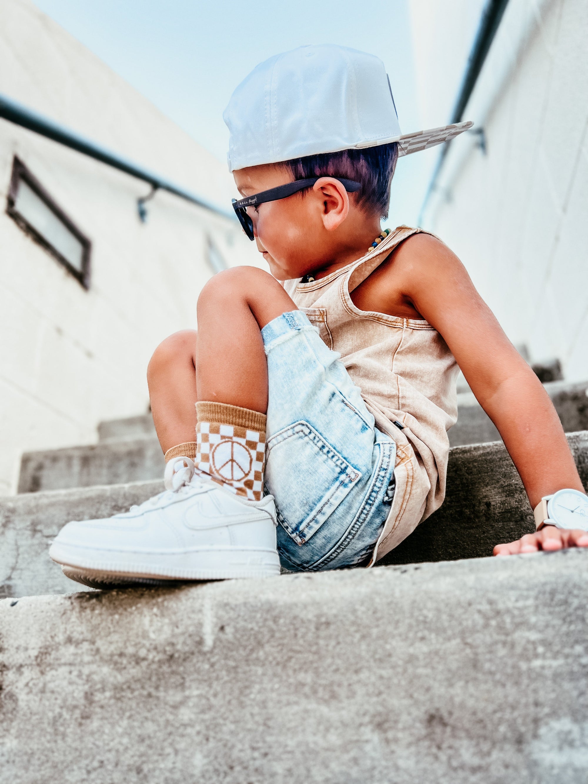 Tatum Peace Checker Socks | Neutral Checker Kids and Family Socks
