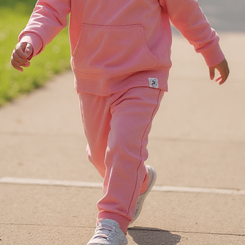 Hooded Jogger Set for Kids in Pink Peony | Soft Luxaboo French Terry Matching Set