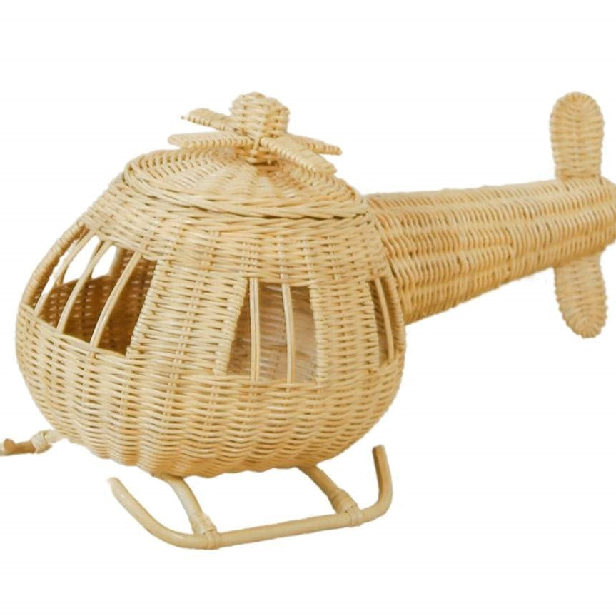 Wicker helicopter-shaped basket on a white background