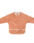 Orange and white checkered bib on a white background