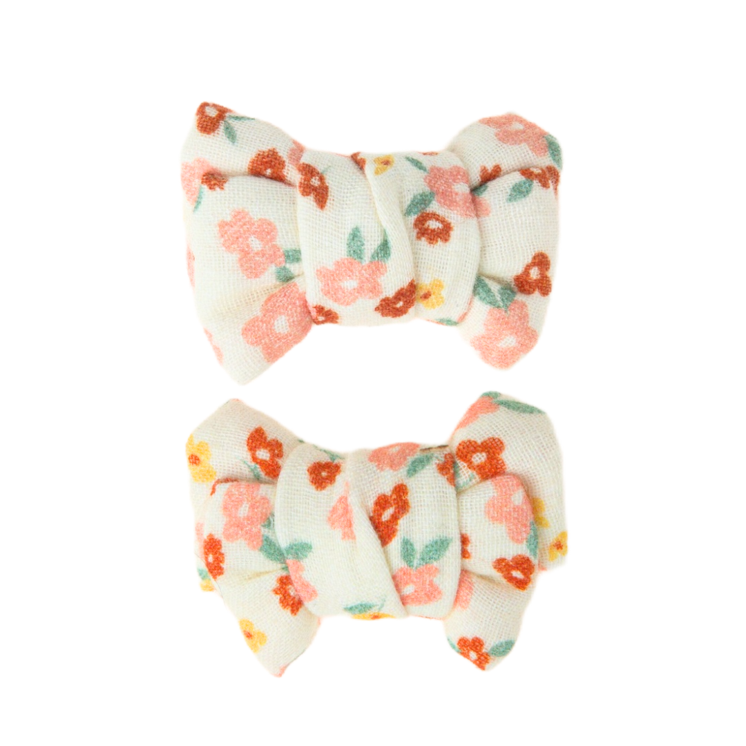 Pigtail Bow Hair Clips Set of 2 Sunset Meadow Organic Cotton