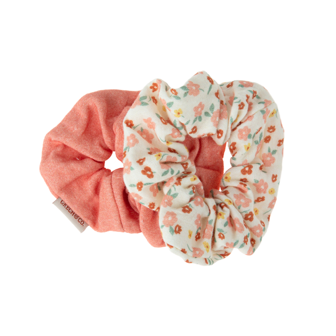 Organic Cotton Hair Scrunchies Set of 2 Sunset Meadow